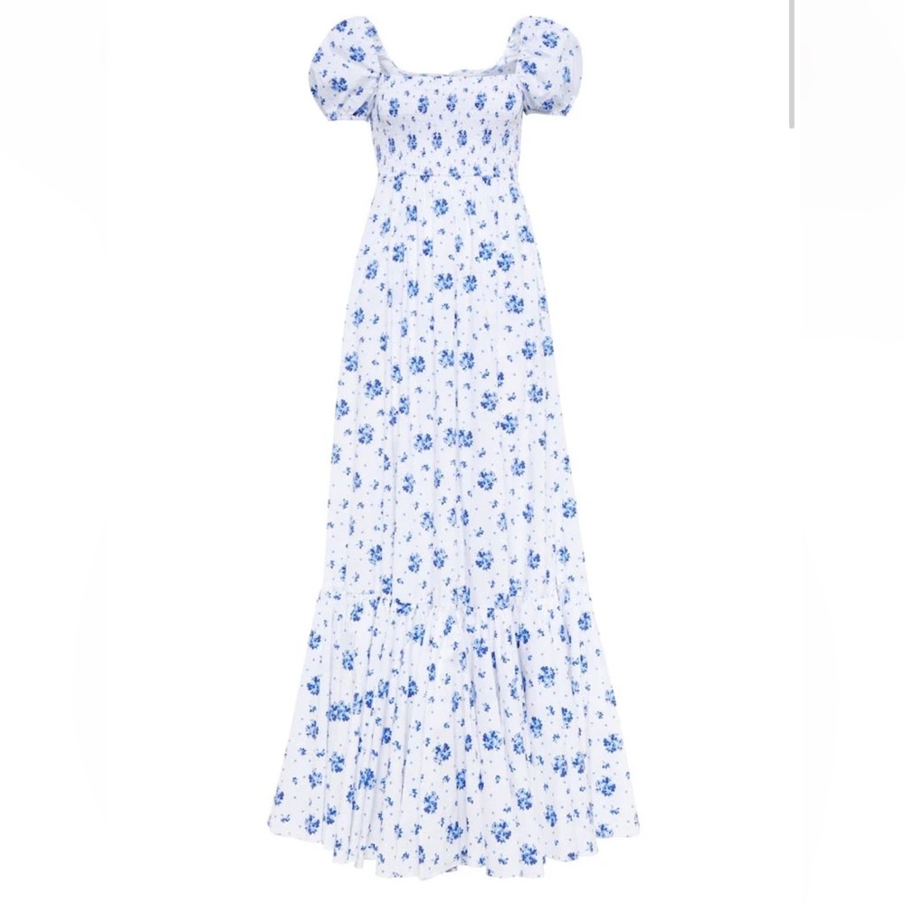 CAROLINE CONSTAS Gianna Maxi Dress in Blue Spot Floral